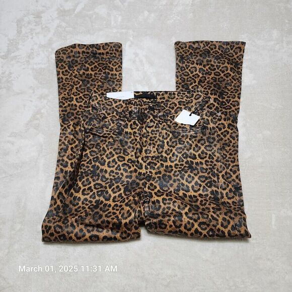7 For All Mankind Pants - 7 For All Mankind Sz 23 Vegan Leather Leopard Print Slim Fit Kick Flare Jeans